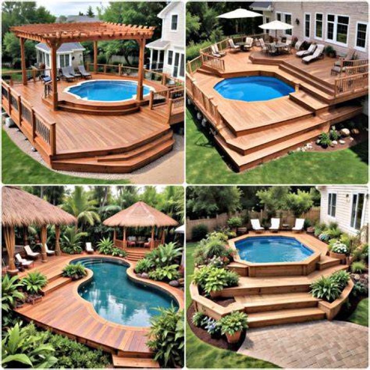 deckideas Backyard pool landscaping, Swimming pool decks, Above